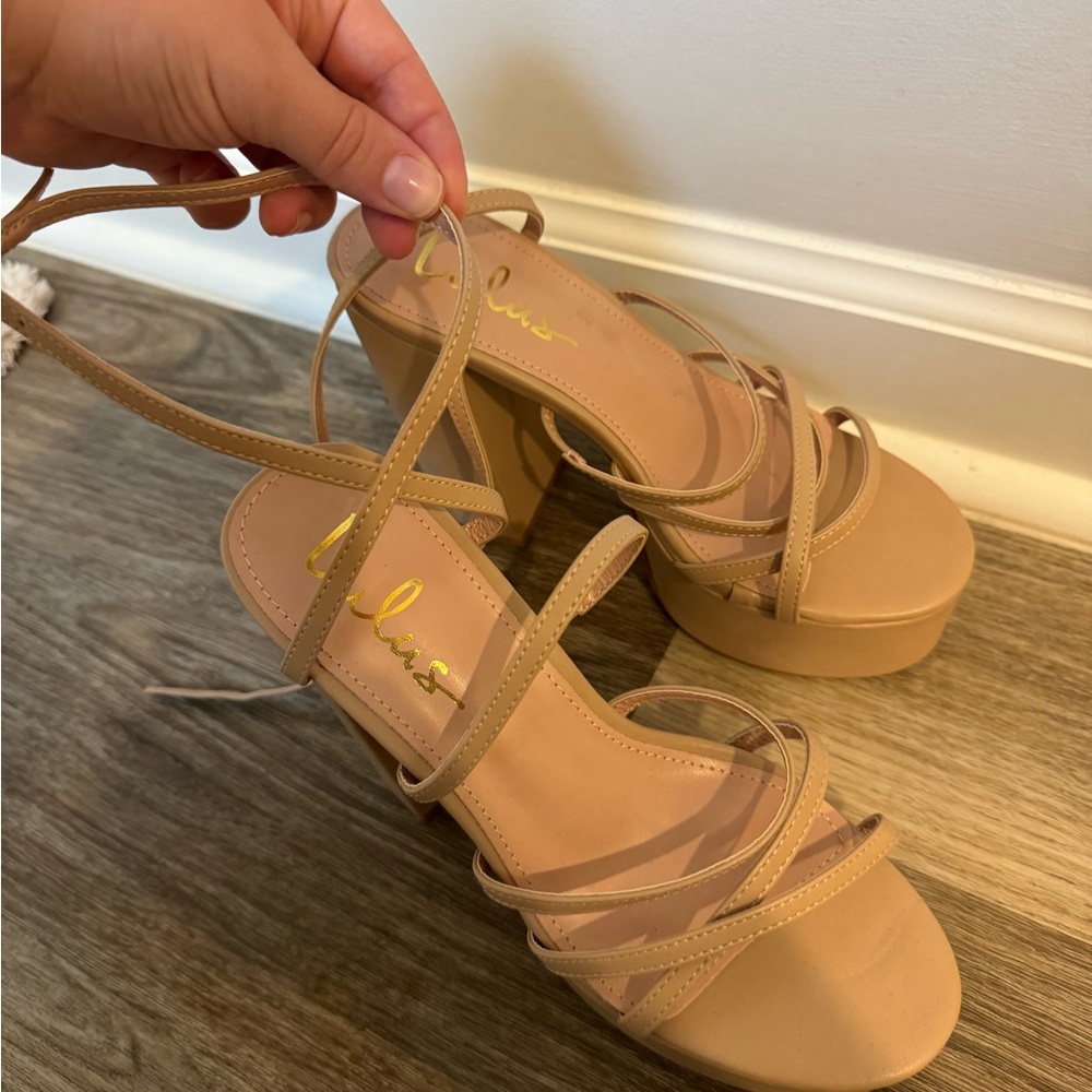 Lulu's Beige Strappy Platform Sandals